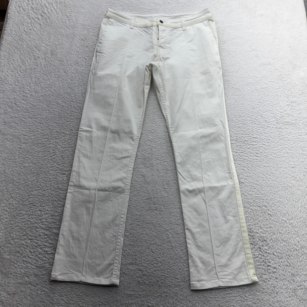 RUFSKIN Mens White Stretch Side Stripe Button Fly Slim Trousers Size 34 USA Made